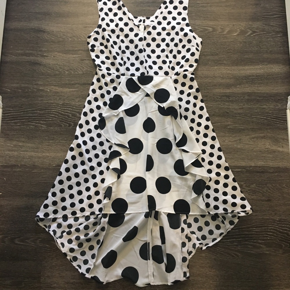 High low black and white polka dot dress NY&co